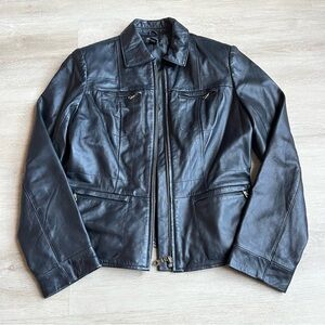 Alfani Black Leather Jacket SZ S Petite Genuine Leather
